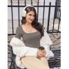 image:imageEkouaer Womens Long Sleeve Square Neck Crop Top Ribbed Slim Fitted Going Out Y2K Tops Casual Basic Shirts TeeDark Grey