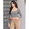 image:imageEkouaer Womens Long Sleeve Square Neck Crop Top Ribbed Slim Fitted Going Out Y2K Tops Casual Basic Shirts TeeHeather Grey