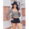 image:imageEkouaer Womens Long Sleeve Square Neck Crop Top Ribbed Slim Fitted Going Out Y2K Tops Casual Basic Shirts TeeHeather Grey