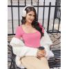 image:imageEkouaer Womens Long Sleeve Square Neck Crop Top Ribbed Slim Fitted Going Out Y2K Tops Casual Basic Shirts TeeHot Pink