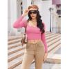 image:imageEkouaer Womens Long Sleeve Square Neck Crop Top Ribbed Slim Fitted Going Out Y2K Tops Casual Basic Shirts TeeHot Pink