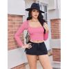 image:imageEkouaer Womens Long Sleeve Square Neck Crop Top Ribbed Slim Fitted Going Out Y2K Tops Casual Basic Shirts TeeHot Pink