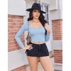 image:imageEkouaer Womens Long Sleeve Square Neck Crop Top Ribbed Slim Fitted Going Out Y2K Tops Casual Basic Shirts TeeLight Blue