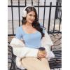 image:imageEkouaer Womens Long Sleeve Square Neck Crop Top Ribbed Slim Fitted Going Out Y2K Tops Casual Basic Shirts TeeLight Blue
