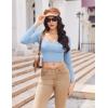 image:imageEkouaer Womens Long Sleeve Square Neck Crop Top Ribbed Slim Fitted Going Out Y2K Tops Casual Basic Shirts TeeLight Blue