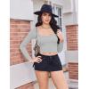 image:imageEkouaer Womens Long Sleeve Square Neck Crop Top Ribbed Slim Fitted Going Out Y2K Tops Casual Basic Shirts TeeLight Grey