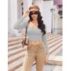 image:imageEkouaer Womens Long Sleeve Square Neck Crop Top Ribbed Slim Fitted Going Out Y2K Tops Casual Basic Shirts TeeLight Grey