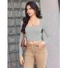 image:imageEkouaer Womens Long Sleeve Square Neck Crop Top Ribbed Slim Fitted Going Out Y2K Tops Casual Basic Shirts TeeLight Grey