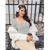 image:imageEkouaer Womens Long Sleeve Square Neck Crop Top Ribbed Slim Fitted Going Out Y2K Tops Casual Basic Shirts TeeLight Grey