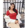 image:imageEkouaer Womens Long Sleeve Square Neck Crop Top Ribbed Slim Fitted Going Out Y2K Tops Casual Basic Shirts TeeLight Red