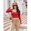 image:imageEkouaer Womens Long Sleeve Square Neck Crop Top Ribbed Slim Fitted Going Out Y2K Tops Casual Basic Shirts TeeLight Red