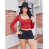 image:imageEkouaer Womens Long Sleeve Square Neck Crop Top Ribbed Slim Fitted Going Out Y2K Tops Casual Basic Shirts TeeLight Red