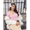 image:imageEkouaer Womens Long Sleeve Square Neck Crop Top Ribbed Slim Fitted Going Out Y2K Tops Casual Basic Shirts TeePink