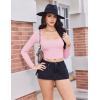 image:imageEkouaer Womens Long Sleeve Square Neck Crop Top Ribbed Slim Fitted Going Out Y2K Tops Casual Basic Shirts TeePink