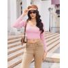 image:imageEkouaer Womens Long Sleeve Square Neck Crop Top Ribbed Slim Fitted Going Out Y2K Tops Casual Basic Shirts TeePink