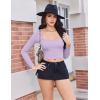 image:imageEkouaer Womens Long Sleeve Square Neck Crop Top Ribbed Slim Fitted Going Out Y2K Tops Casual Basic Shirts TeePurple