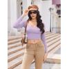 image:imageEkouaer Womens Long Sleeve Square Neck Crop Top Ribbed Slim Fitted Going Out Y2K Tops Casual Basic Shirts TeePurple