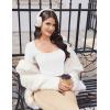 image:imageEkouaer Womens Long Sleeve Square Neck Crop Top Ribbed Slim Fitted Going Out Y2K Tops Casual Basic Shirts TeeWhite