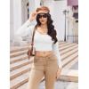 image:imageEkouaer Womens Long Sleeve Square Neck Crop Top Ribbed Slim Fitted Going Out Y2K Tops Casual Basic Shirts TeeWhite