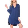 image:imageEkouaer Womens Nightgown V Neck Striped Button Down Sleepwear 34 Sleeves Nightshirts Soft Button Sleep Dress SXXLBlue