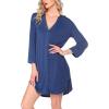 image:imageEkouaer Womens Nightgown V Neck Striped Button Down Sleepwear 34 Sleeves Nightshirts Soft Button Sleep Dress SXXLBlue