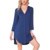 image:imageEkouaer Womens Nightgown V Neck Striped Button Down Sleepwear 34 Sleeves Nightshirts Soft Button Sleep Dress SXXLBlue