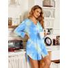 image:imageEkouaer Womens Nightgown V Neck Striped Button Down Sleepwear 34 Sleeves Nightshirts Soft Button Sleep Dress SXXLBlue Green