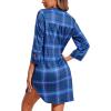 image:imageEkouaer Womens Nightgown V Neck Striped Button Down Sleepwear 34 Sleeves Nightshirts Soft Button Sleep Dress SXXLBlue Plaid