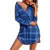 image:imageEkouaer Womens Nightgown V Neck Striped Button Down Sleepwear 34 Sleeves Nightshirts Soft Button Sleep Dress SXXLBlue Plaid