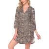 image:imageEkouaer Womens Nightgown V Neck Striped Button Down Sleepwear 34 Sleeves Nightshirts Soft Button Sleep Dress SXXLSmall Leopard