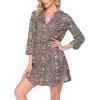 image:imageEkouaer Womens Nightgown V Neck Striped Button Down Sleepwear 34 Sleeves Nightshirts Soft Button Sleep Dress SXXLSmall Leopard