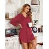 image:imageEkouaer Womens Nightgown V Neck Striped Button Down Sleepwear 34 Sleeves Nightshirts Soft Button Sleep Dress SXXLWine Red