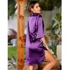 image:imageEkouaer Womens Satin Nightshirt Button Down Sleepshirt Silk 34 Sleeve Nightgown Boyfriend Notch Collar Sleepwear S3XLBright Purple
