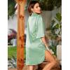 image:imageEkouaer Womens Satin Nightshirt Button Down Sleepshirt Silk 34 Sleeve Nightgown Boyfriend Notch Collar Sleepwear S3XLLight Green