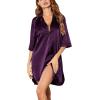 image:imageEkouaer Womens Satin Nightshirt Button Down Sleepshirt Silk 34 Sleeve Nightgown Boyfriend Notch Collar Sleepwear S3XLPurple
