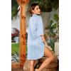 image:imageEkouaer Womens Satin Nightshirt Button Down Sleepshirt Silk 34 Sleeve Nightgown Boyfriend Notch Collar Sleepwear S3XLStripes Bluegray