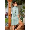 image:imageEkouaer Womens Satin Nightshirt Button Down Sleepshirt Silk 34 Sleeve Nightgown Boyfriend Notch Collar Sleepwear S3XLStripes Ice Green