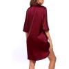 image:imageEkouaer Womens Satin Nightshirt Button Down Sleepshirt Silk 34 Sleeve Nightgown Boyfriend Notch Collar Sleepwear S3XLWine Red