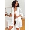 image:imageEkouaer Womens Short Silk Robes Bride Bridesmaid Kimono Satin Bathrobe V Neck 34 Sleeve Sleepwear with Pockets