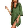 image:imageEkouaer Satin Nightgowns for Women Silk Sleepwear Button Down Sleepshirt 34 Sleeve VNeck Nightshirts with PocketsArmy Green