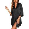 image:imageEkouaer Satin Nightgowns for Women Silk Sleepwear Button Down Sleepshirt 34 Sleeve VNeck Nightshirts with PocketsBlack
