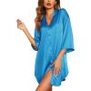 image:imageEkouaer Satin Nightgowns for Women Silk Sleepwear Button Down Sleepshirt 34 Sleeve VNeck Nightshirts with PocketsBlue