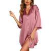 image:imageEkouaer Satin Nightgowns for Women Silk Sleepwear Button Down Sleepshirt 34 Sleeve VNeck Nightshirts with PocketsPurple Red