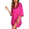 image:imageEkouaer Satin Nightgowns for Women Silk Sleepwear Button Down Sleepshirt 34 Sleeve VNeck Nightshirts with PocketsRose Red
