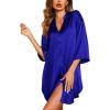 image:imageEkouaer Satin Nightgowns for Women Silk Sleepwear Button Down Sleepshirt 34 Sleeve VNeck Nightshirts with PocketsSnorkel Blue