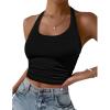 image:imageEkouaer Women Halter Top Backless Scroop Neck Slim Stretchy Ribbed Knit Camisole Crop Tops SXXLBlack