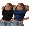 image:imageEkouaer Women Halter Top Backless Scroop Neck Slim Stretchy Ribbed Knit Camisole Crop Tops SXXLBlacknavy