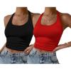 image:imageEkouaer Women Halter Top Backless Scroop Neck Slim Stretchy Ribbed Knit Camisole Crop Tops SXXLBlackred