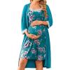 image:imageEkouaer Women Lace Maternity Nursing Gown and 34 Sleeve Robe Set Double Layer Breastfeeding Nightgown Slip Dress amp BathrobeBlue Green Floral