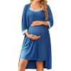image:imageEkouaer Women Lace Maternity Nursing Gown and 34 Sleeve Robe Set Double Layer Breastfeeding Nightgown Slip Dress amp BathrobeDark Blue
